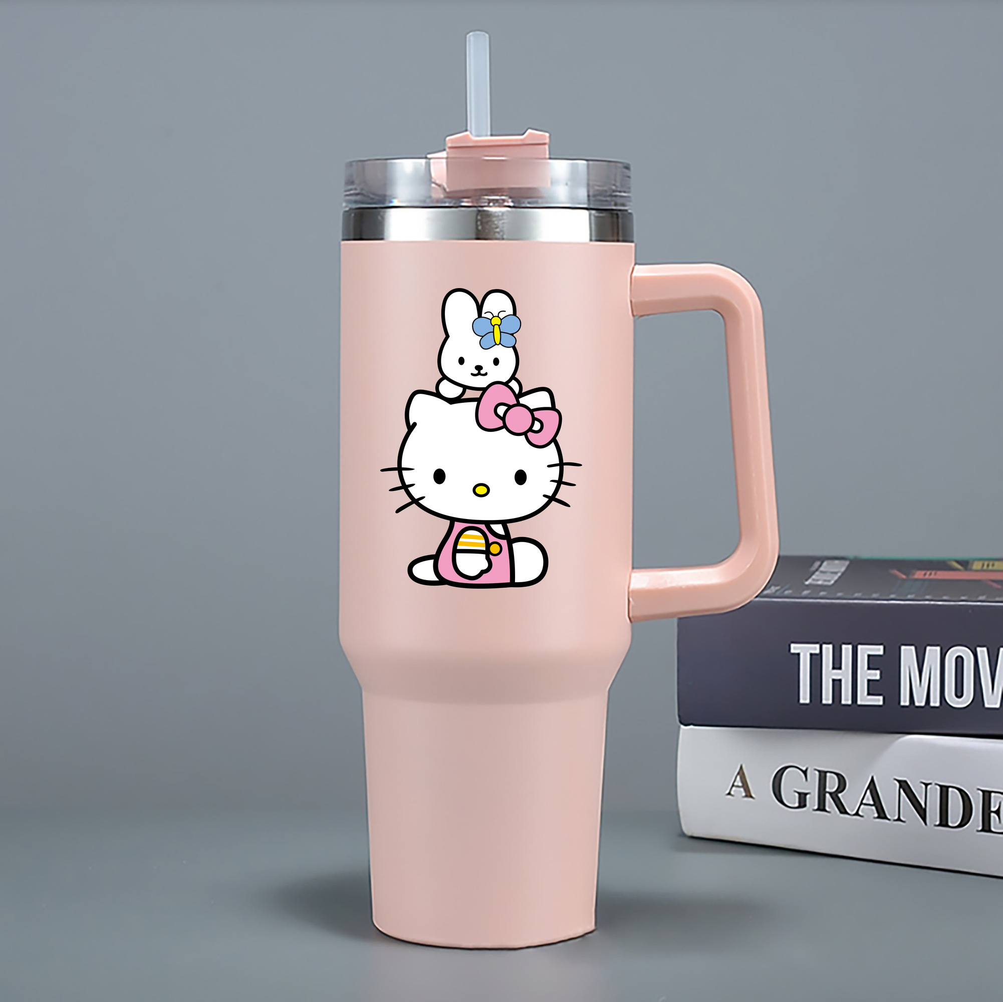 （画像用） Hello Kitty ハローキティ 1200mL車用タンブラー - クリスタルステッカー（プラスチックストロー付き）